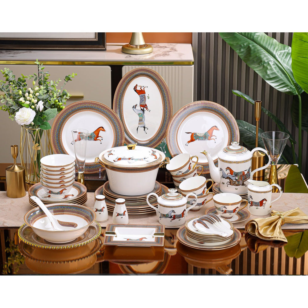 Terracotta Horse Gold Rim Dinnerware Set