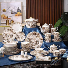 Mocha Brown Botanical Dinnerware Set