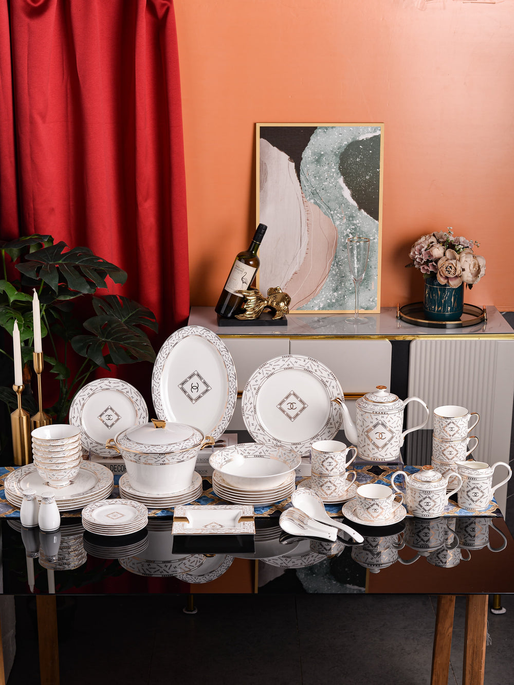 Ivory Diamond Monogram Dinnerware Set