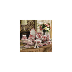 Red White Scroll Lattice Dinnerware Set