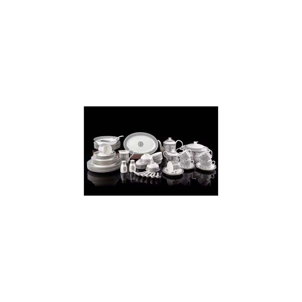 Silver Grey Column Medallion Dinnerware Set