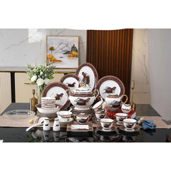 Burgundy Horse Ethnic Border Dinnerware Set