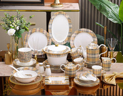 British Beige Check Dinnerware Set
