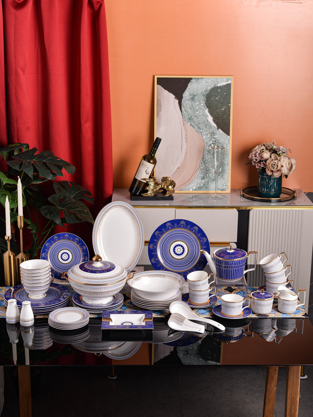 Royal Blue Gold Radial Dinnerware Set