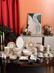 White Gold Vine Monogram Crest Dinnerware Set