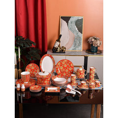 Red Gold Coin Medallion Dinnerware Set