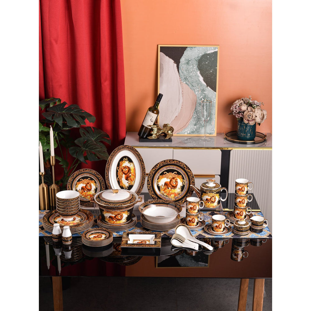 Black Gold Lion Medallion Dinnerware Set