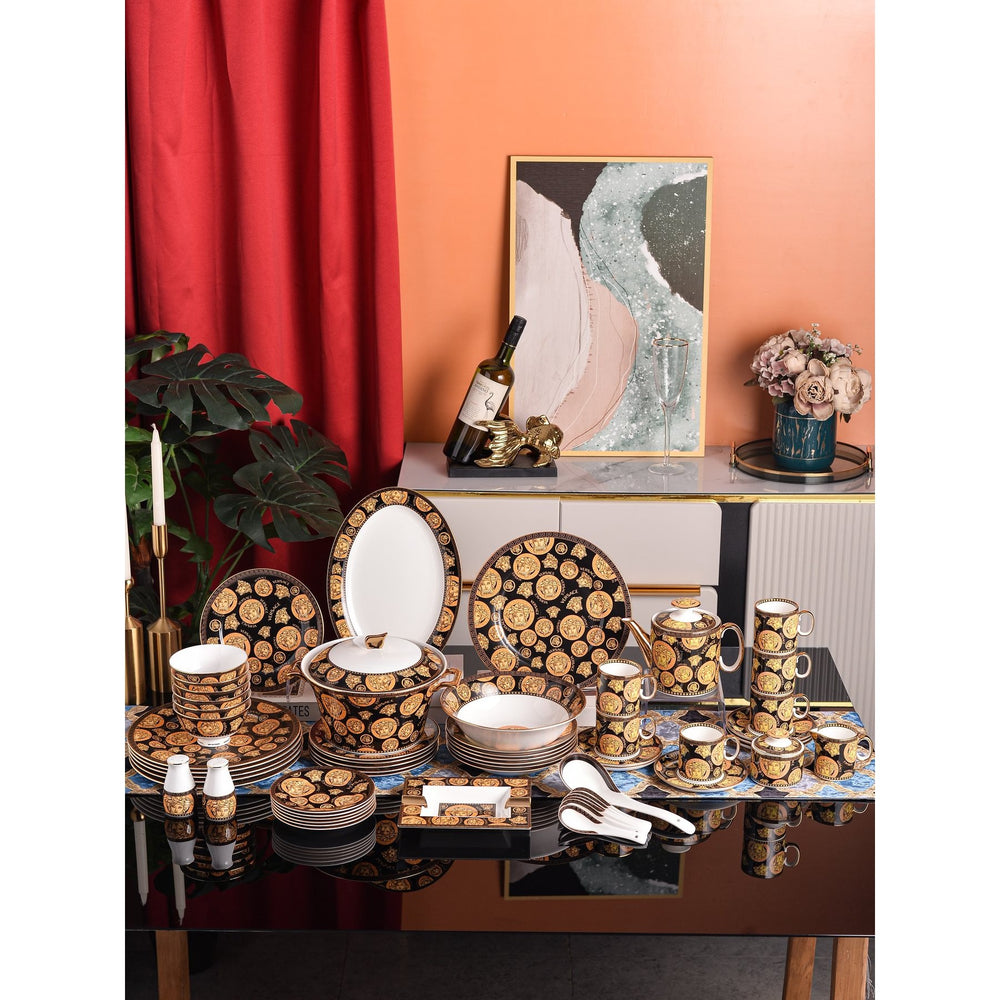 Black Gold Coin Medallion Dinnerware Set