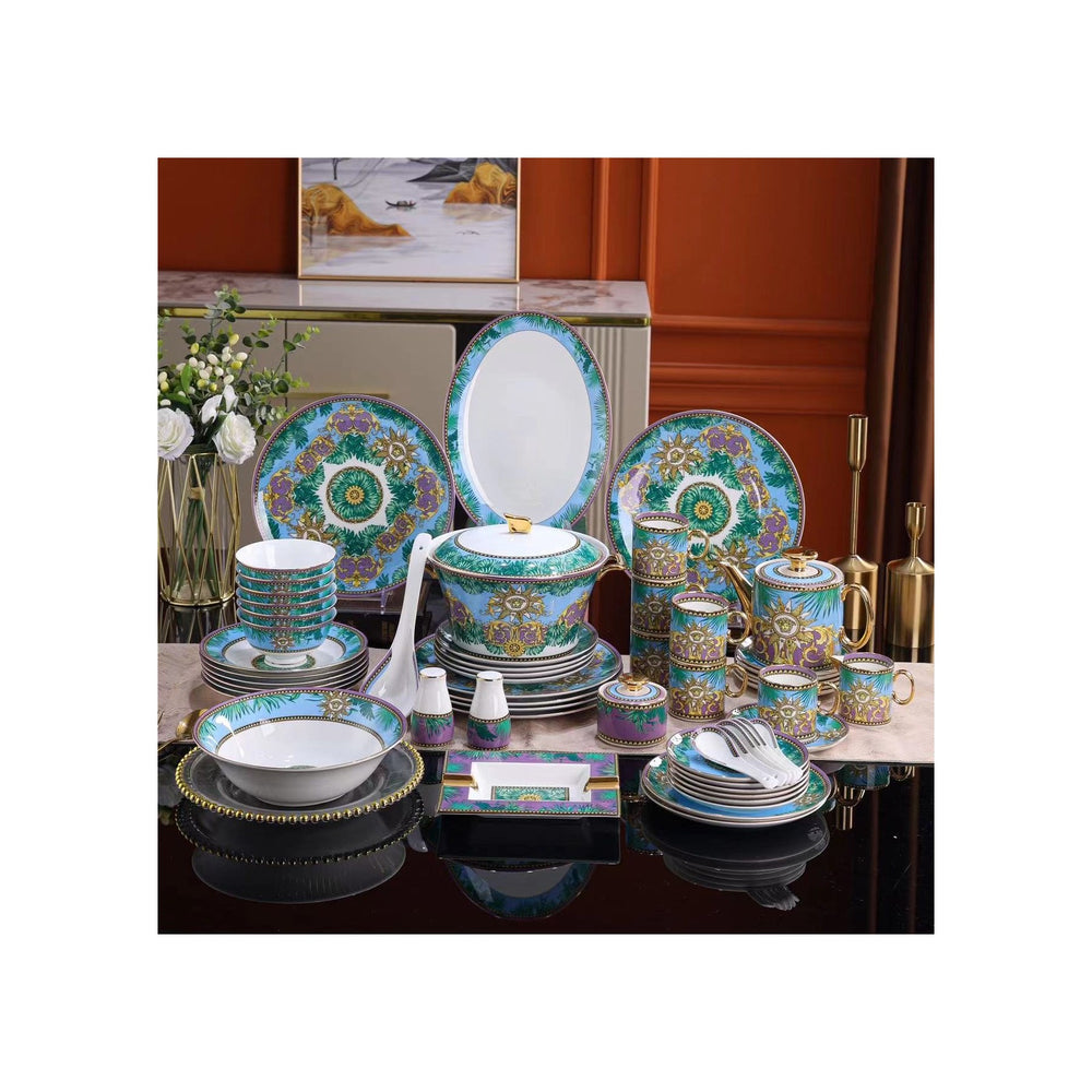 Emerald Palm Gold Rim Dinnerware Set