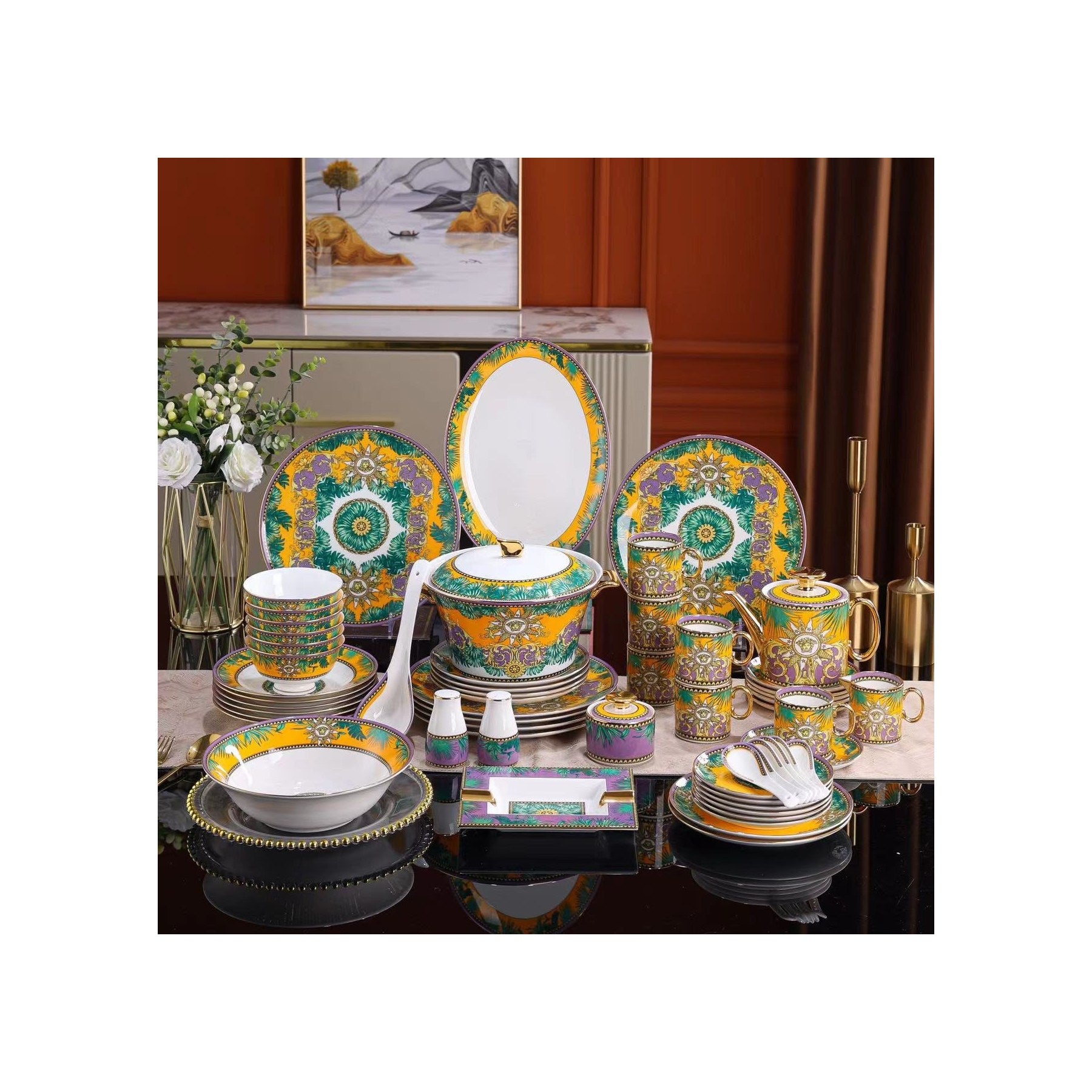 Amber Gold Tropical Palace Dinnerware Set