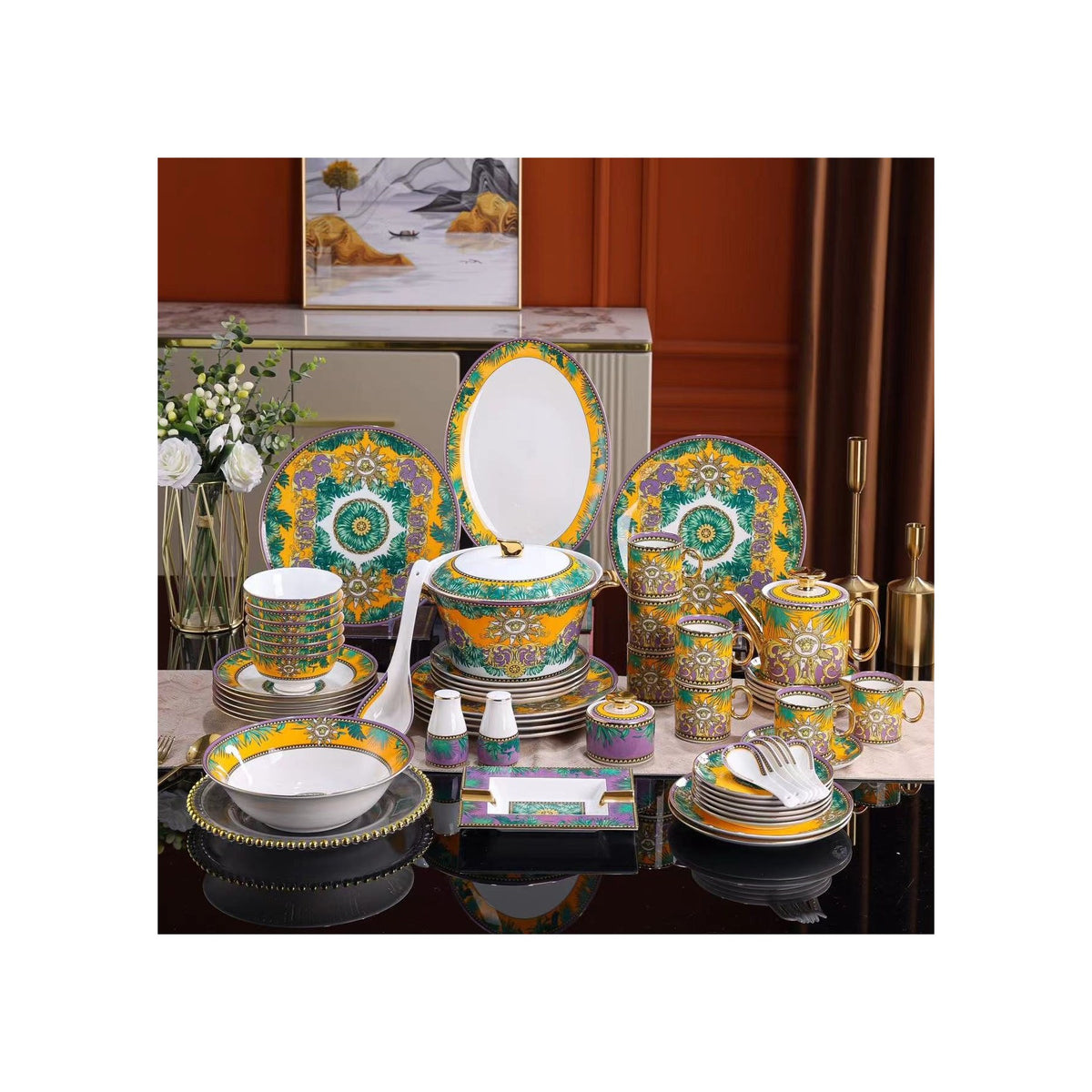 Amber Gold Tropical Palace Dinnerware Set