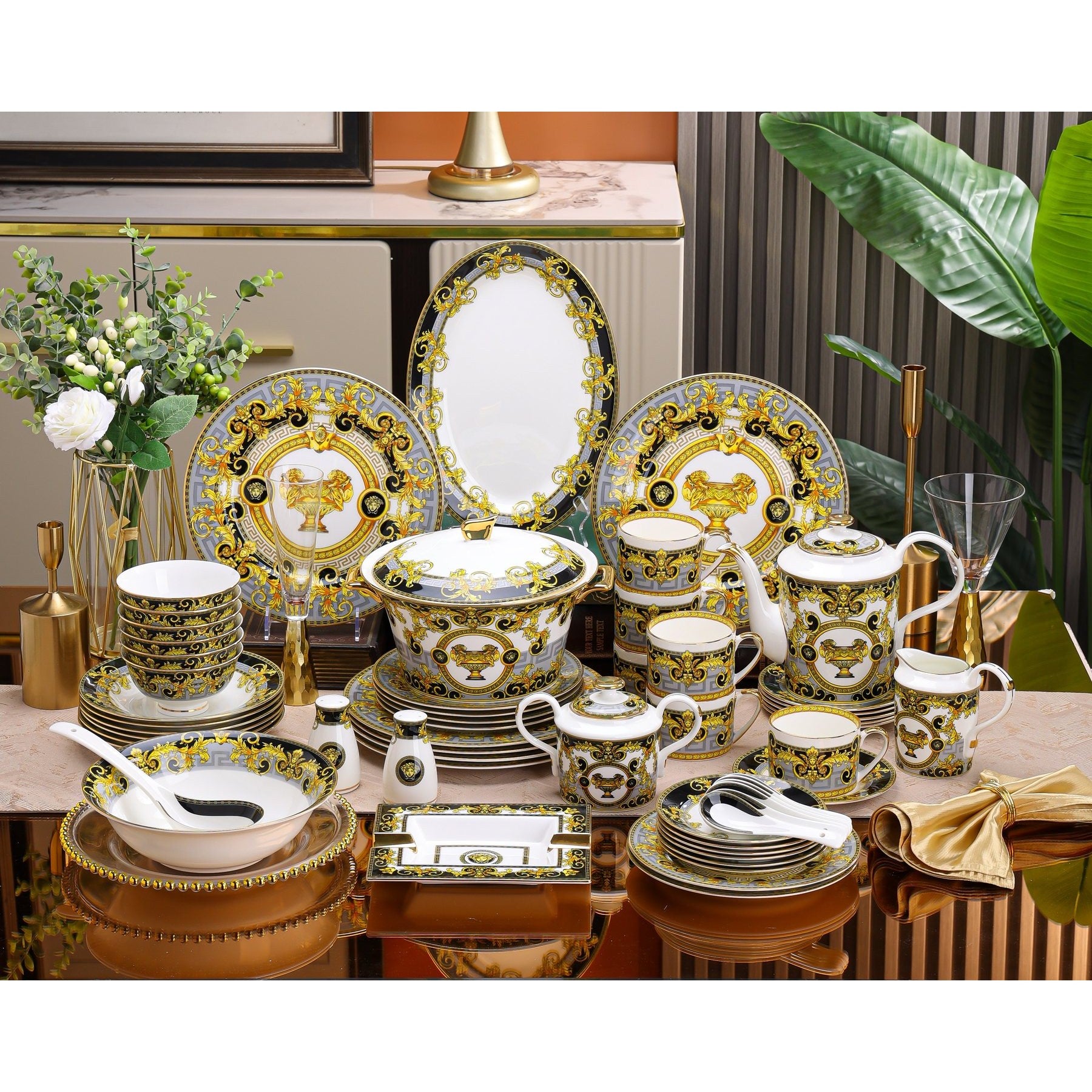 Black Gold Baroque Trophy Dinnerware Set