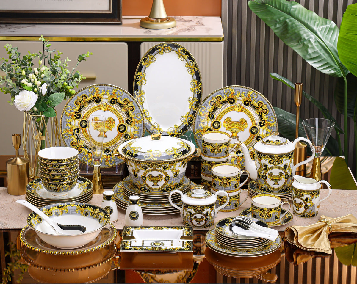 Black Gold Baroque Trophy Dinnerware Set