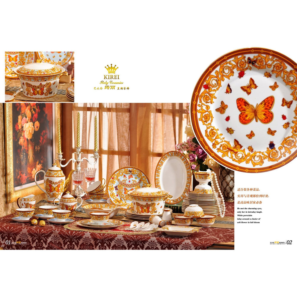 Golden Butterfly Scroll Dinnerware Set