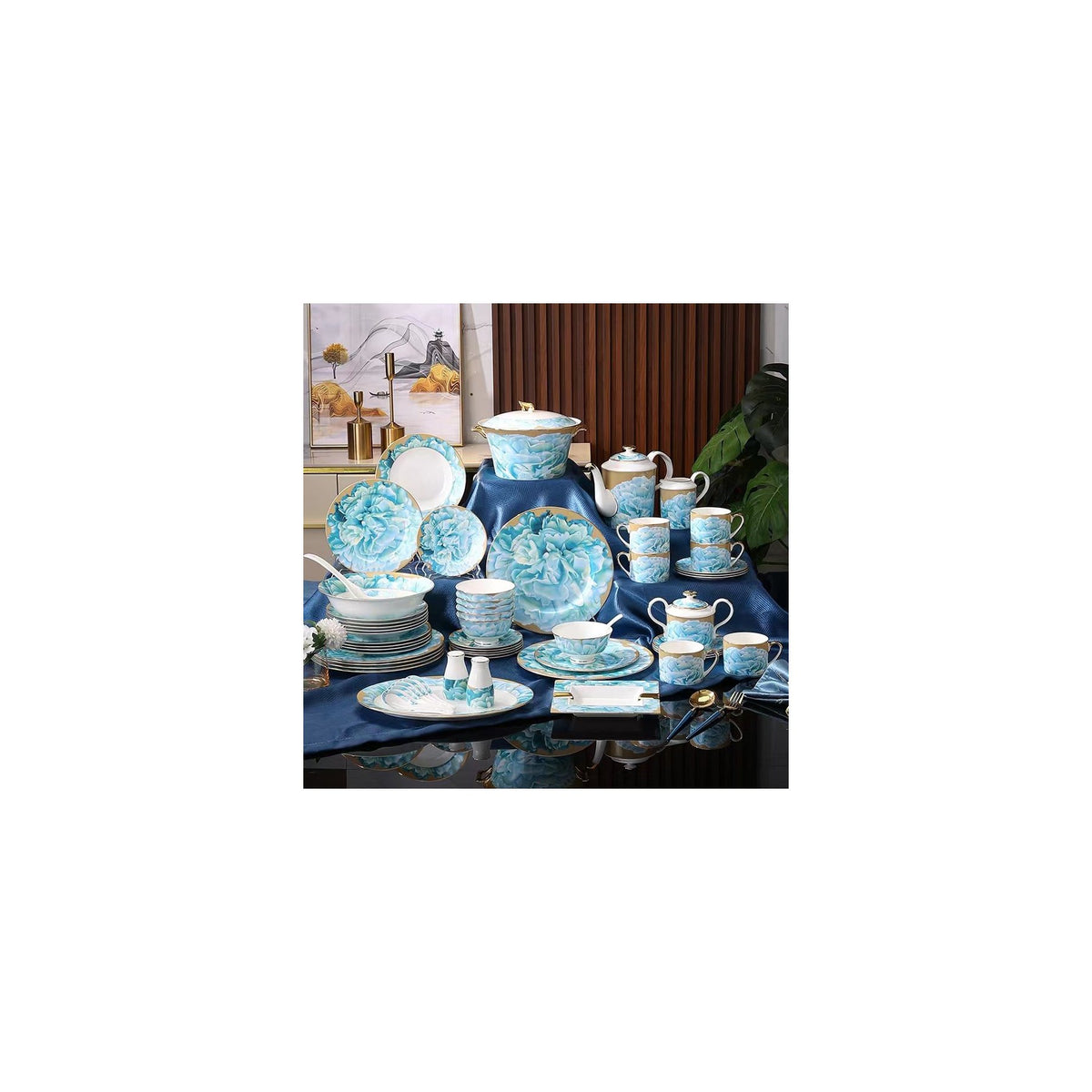 Ice Blue Peony Dinnerware Set