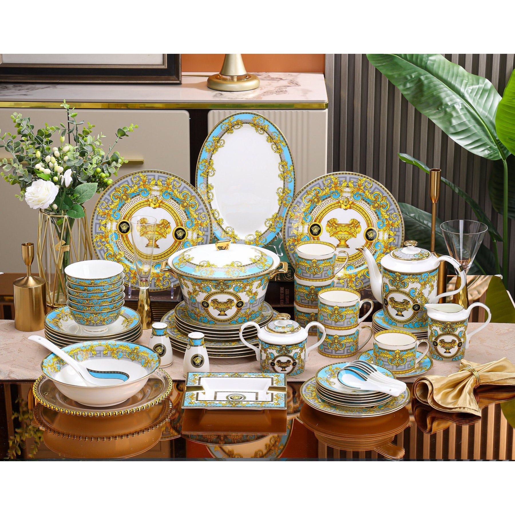 Sky Blue Baroque Trophy Dinnerware Set