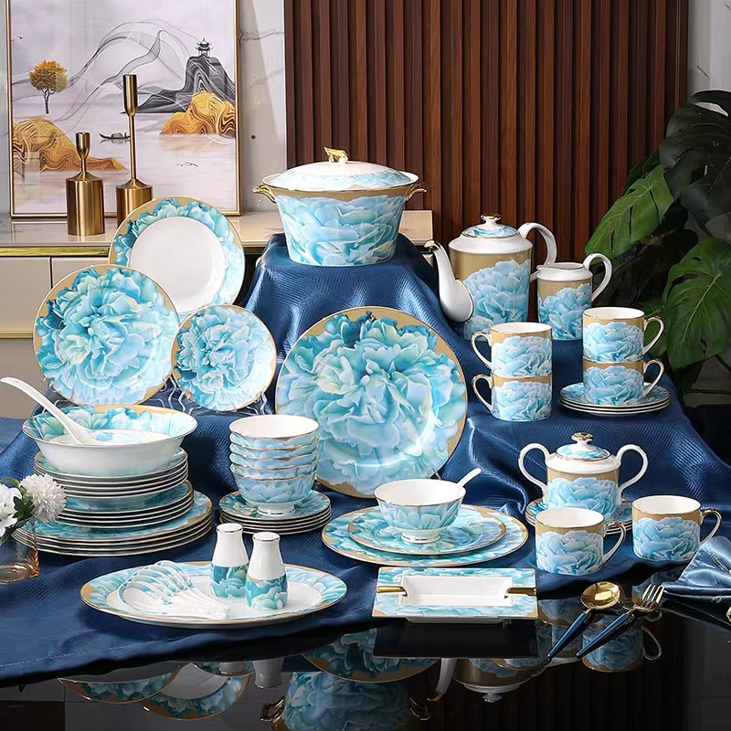 Ice Blue Peony Dinnerware Set
