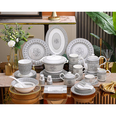 Silver Grey Lattice Medallion Dinnerware Set