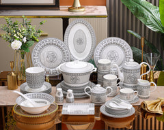 Silver Grey Lattice Medallion Dinnerware Set