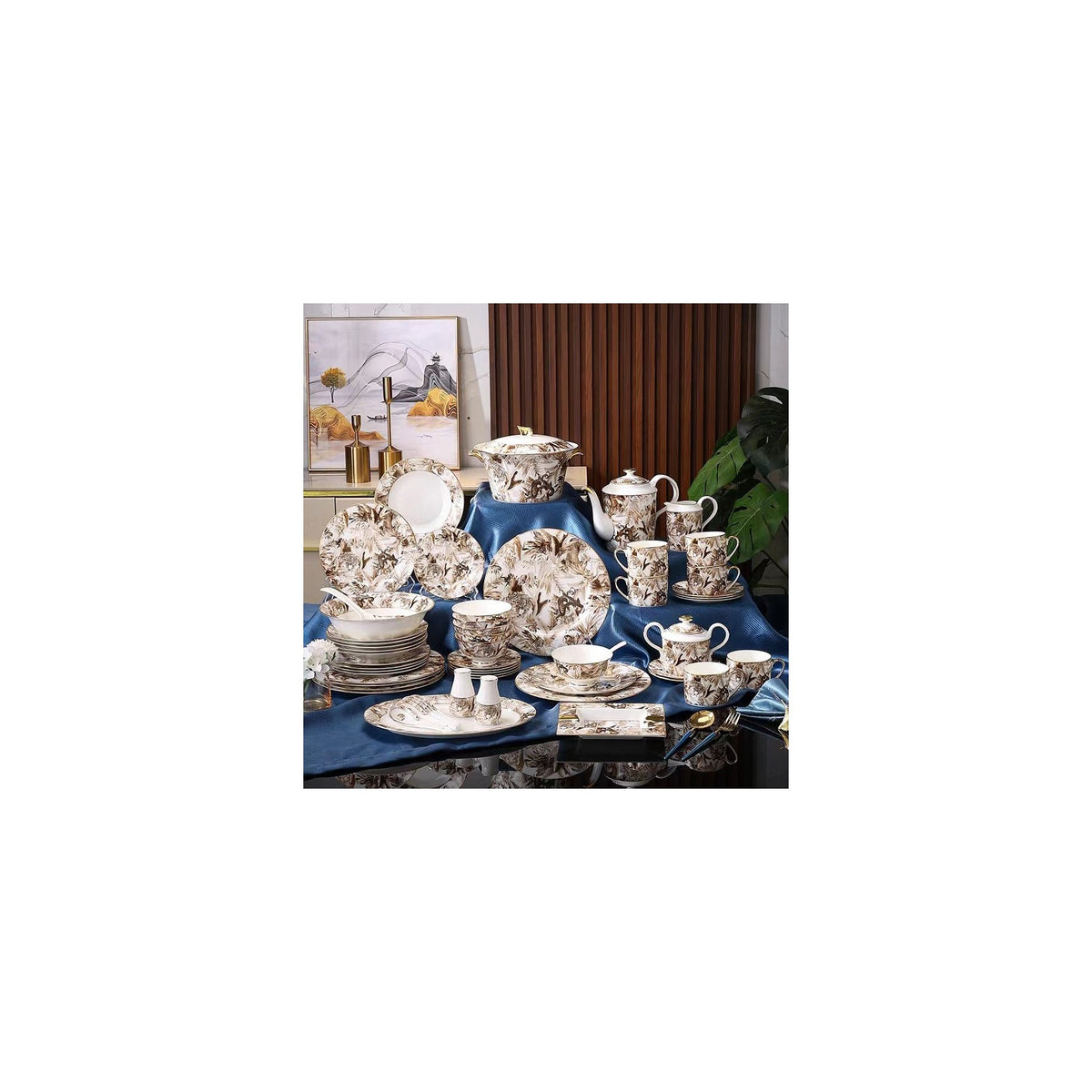 Mocha Brown Botanical Dinnerware Set