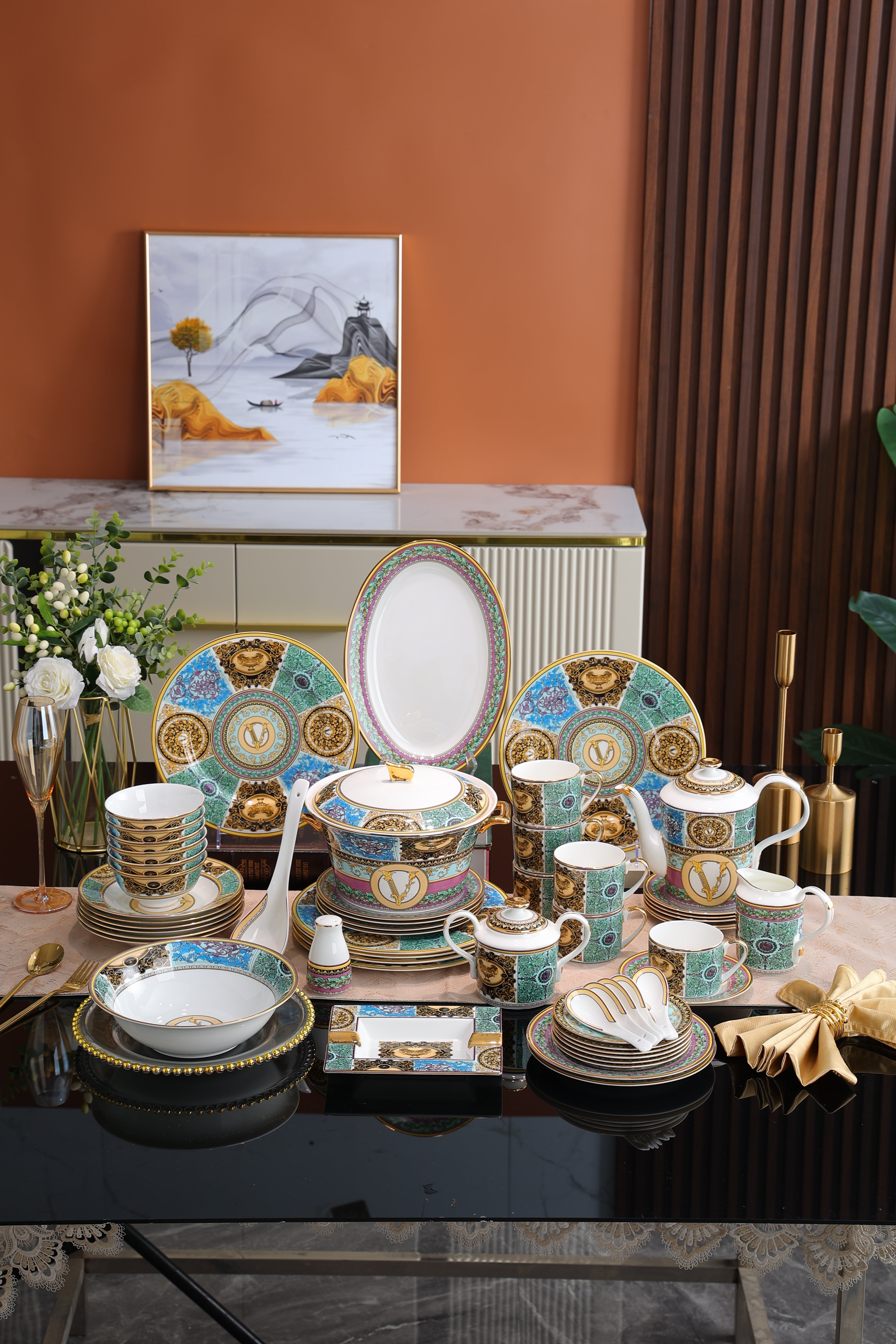 Blue Gold Palace Medallion Dinnerware Set