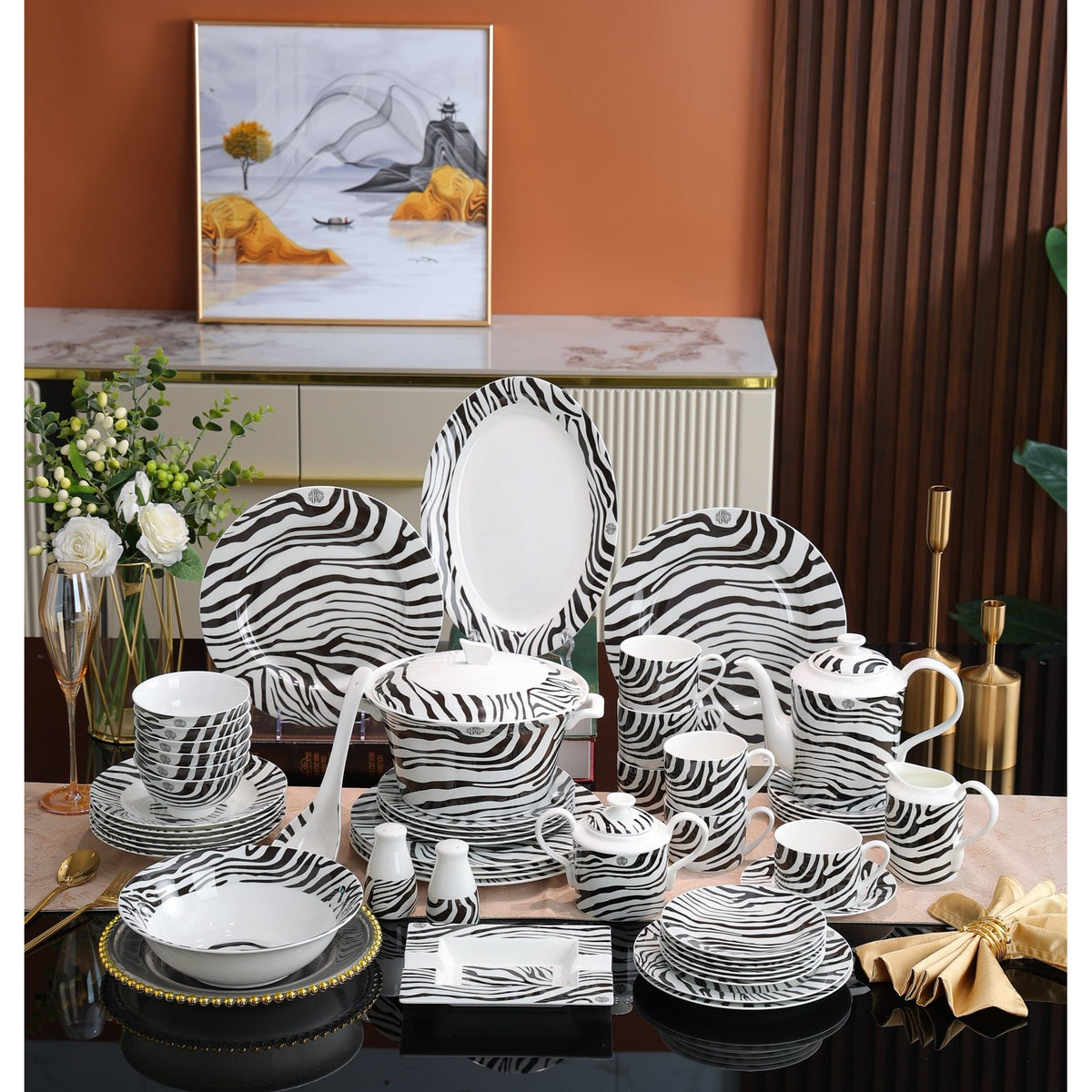 Black White Zebra Stripe Dinnerware Set