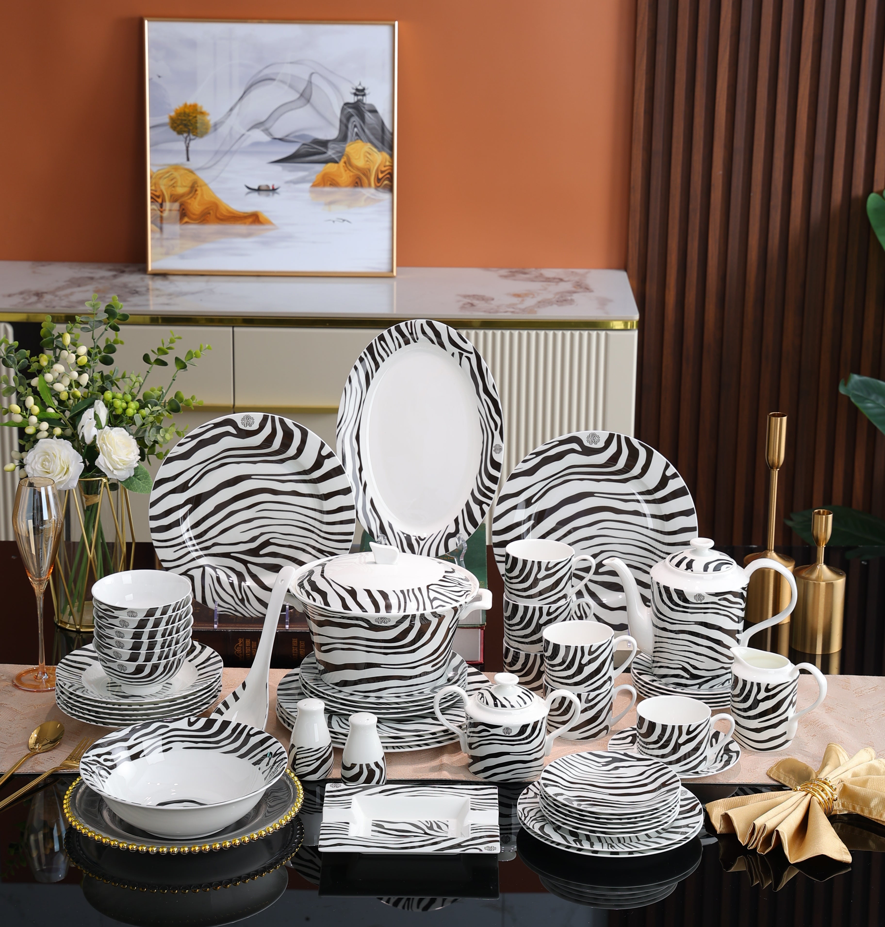 Black White Zebra Stripe Dinnerware Set