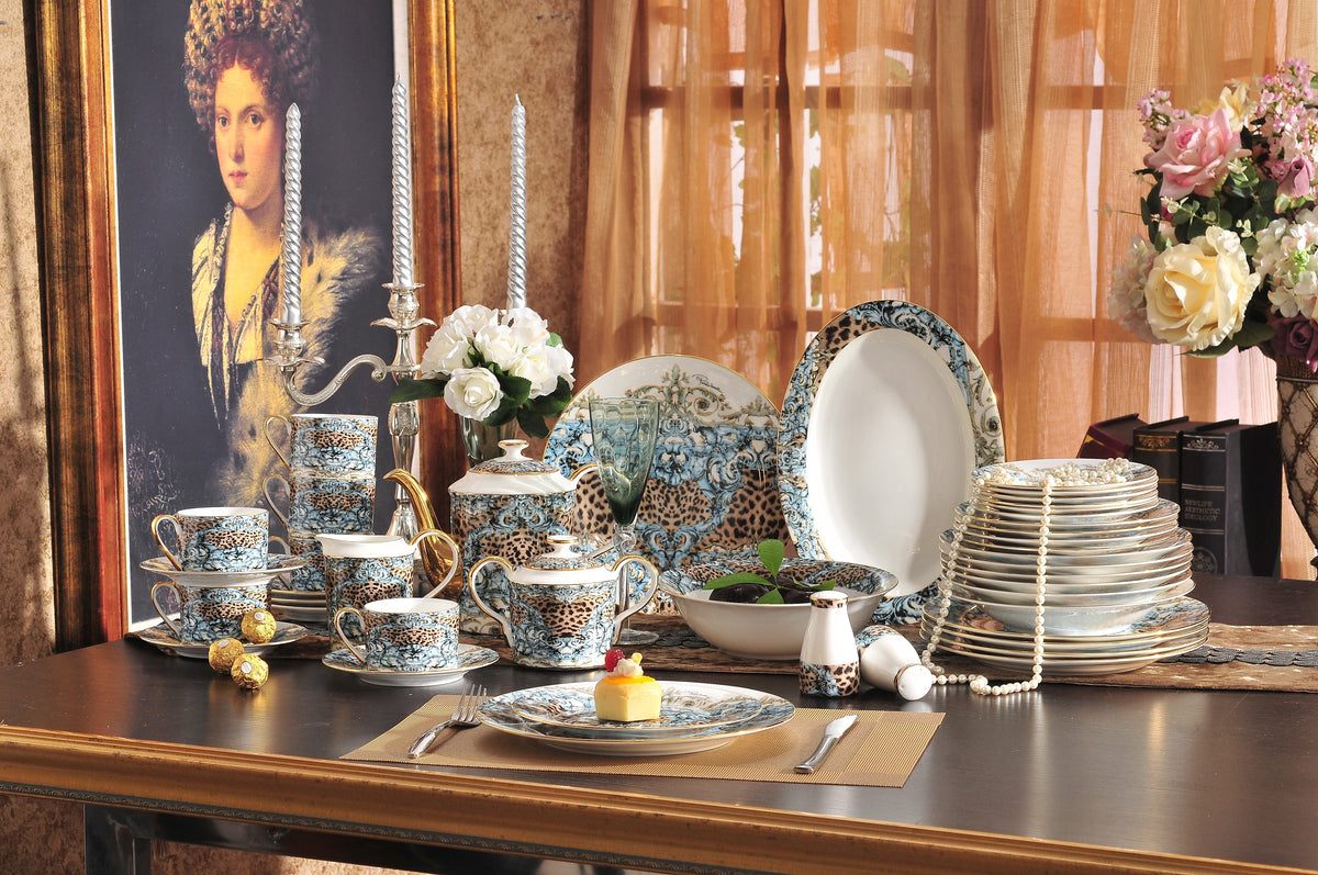 Blue Brown Leopard Baroque Dinnerware Set