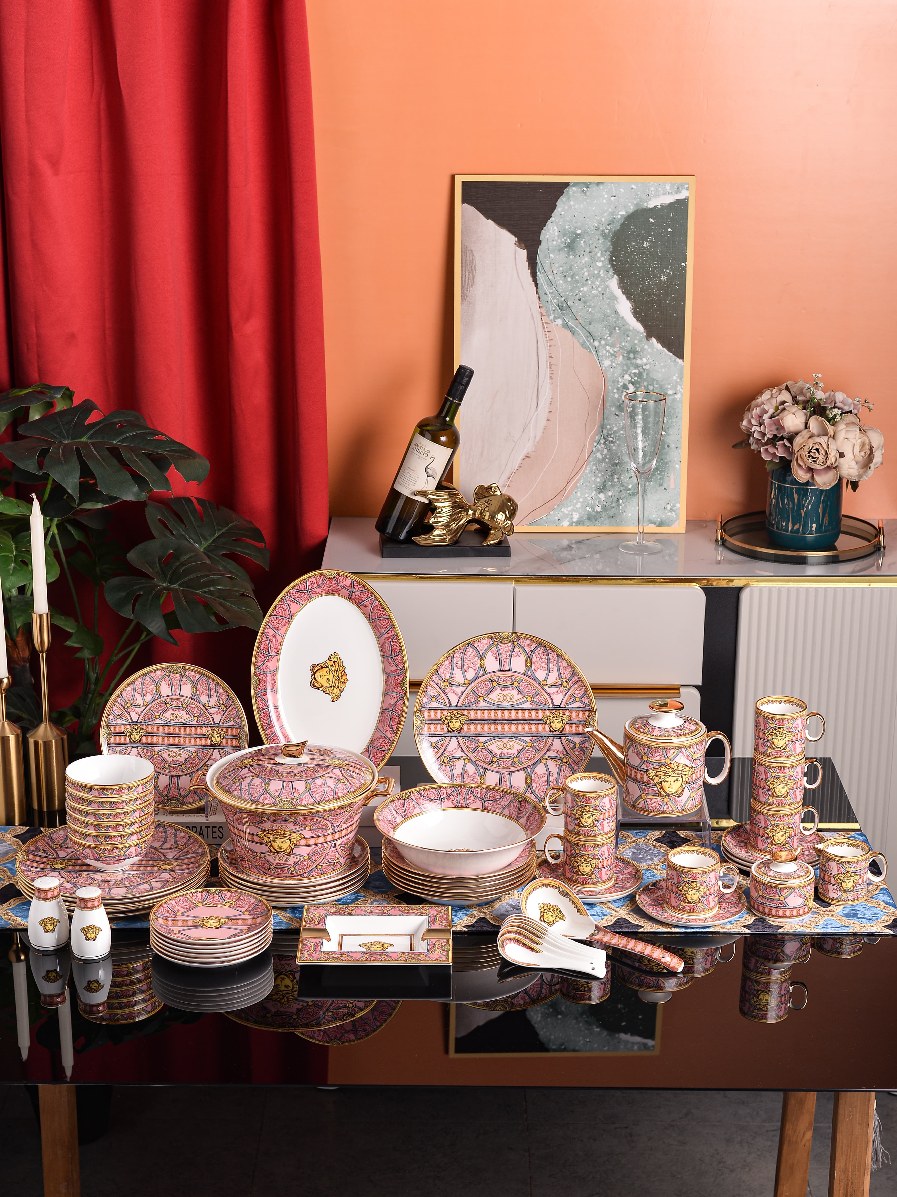 Pink Gold Palace Arch Medallion Dinnerware Set