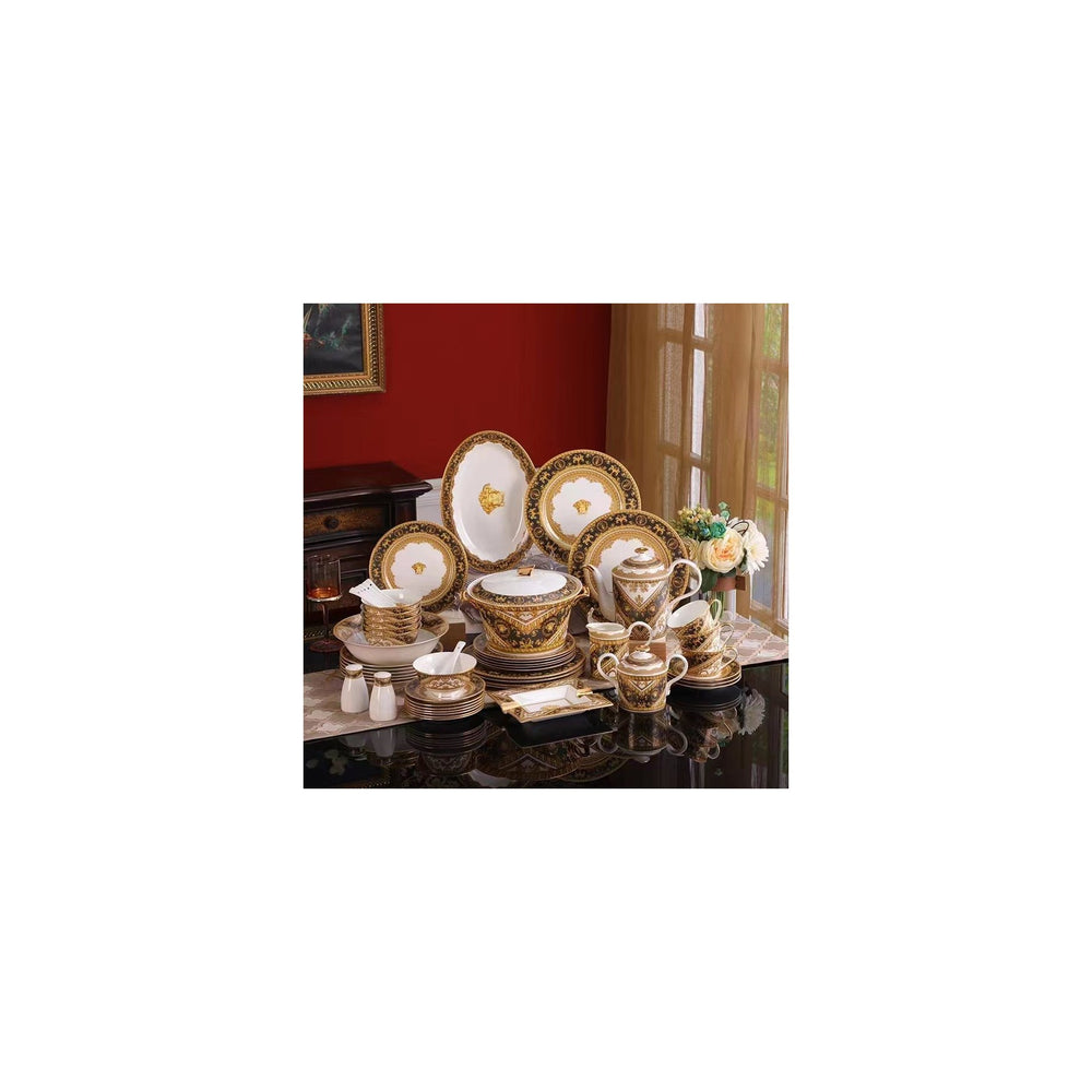 Brown Gold Royal Scroll Dinnerware Set