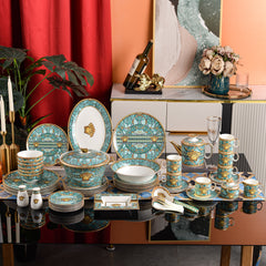 Aqua Gold Palace Arch Medallion Dinnerware Set