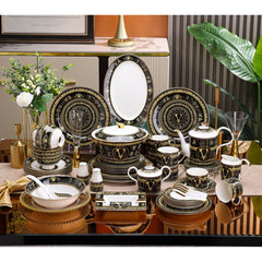 Black Gold Crest Medallion Dinnerware Set