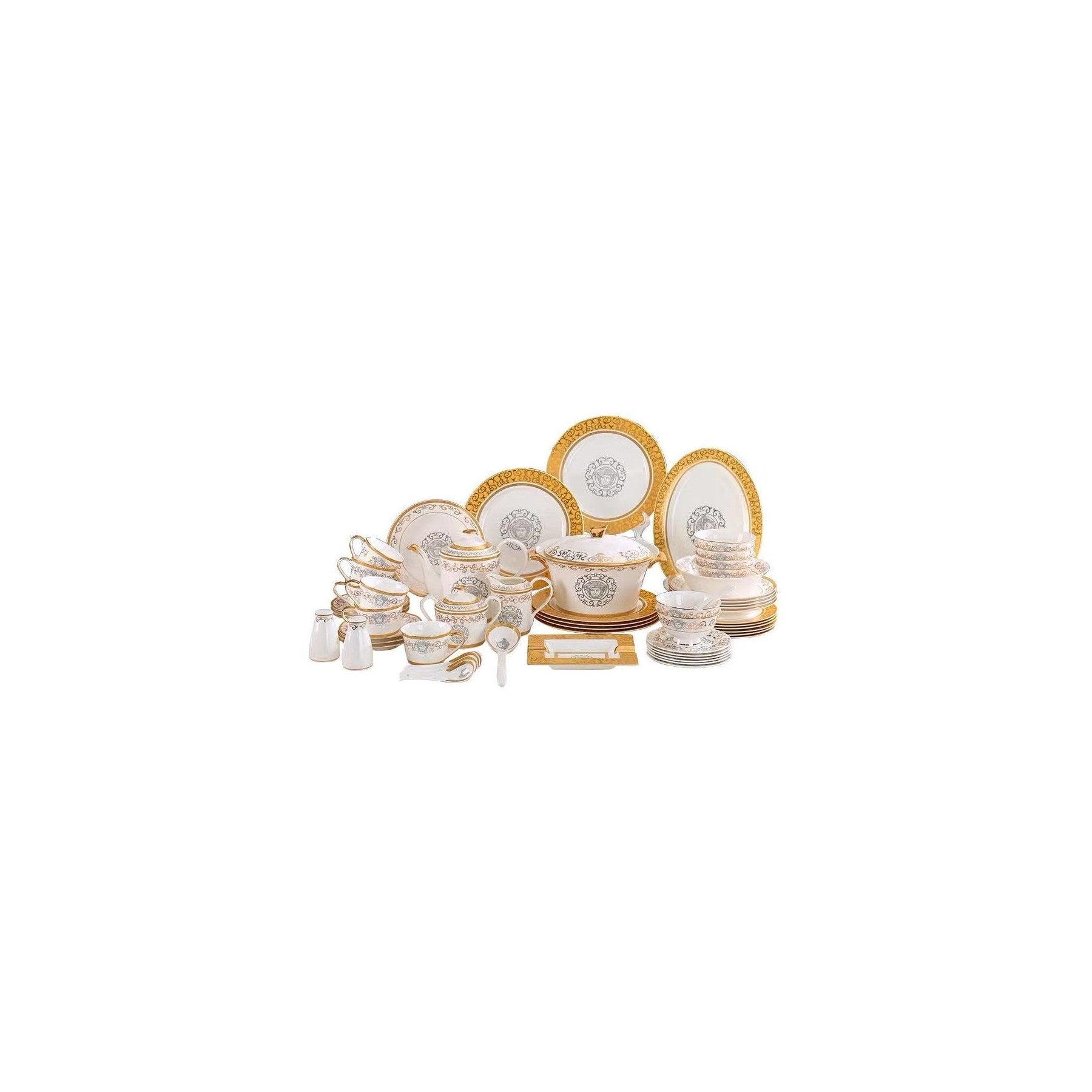Ivory Gold Filigree Medallion Dinnerware Set