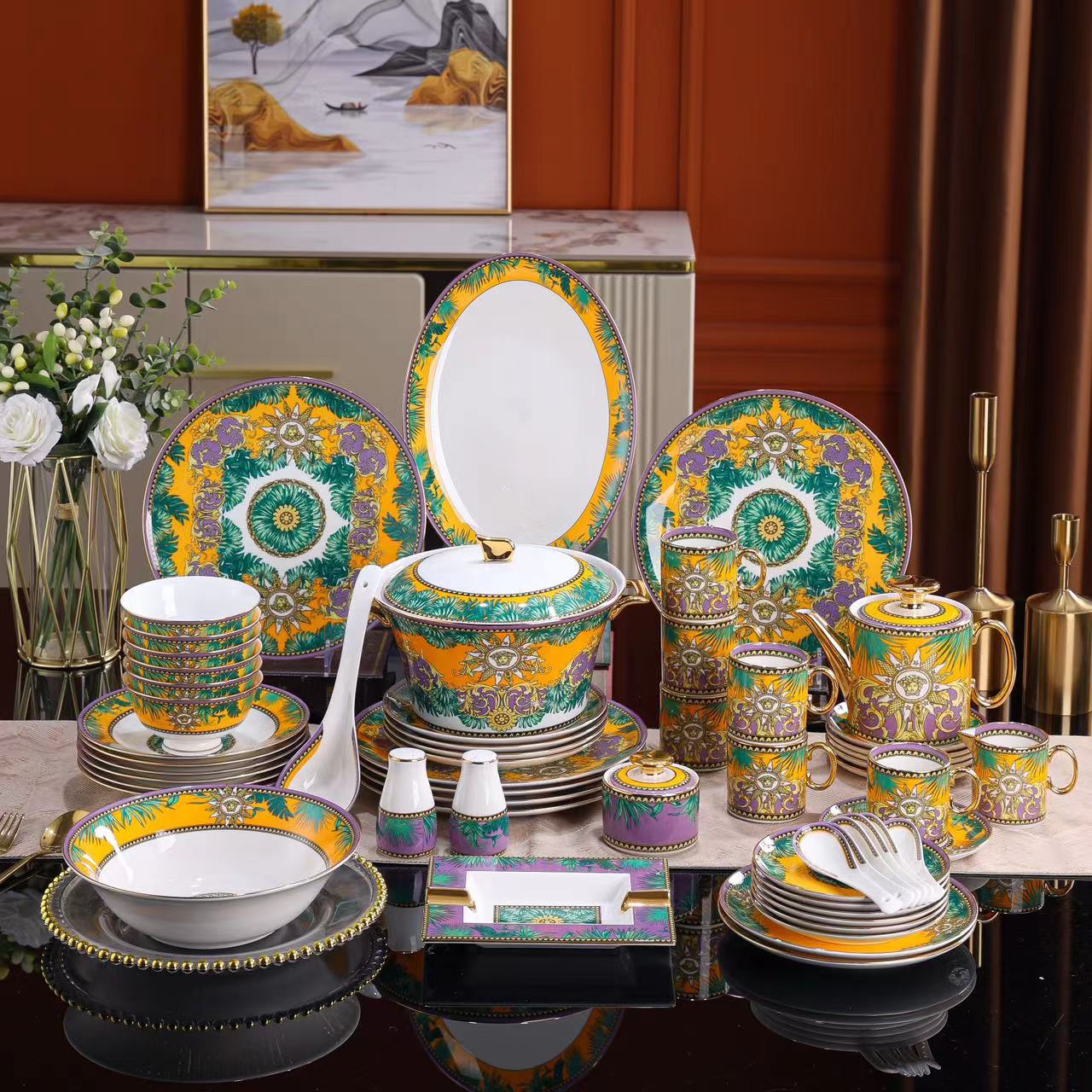 Amber Gold Tropical Palace Dinnerware Set