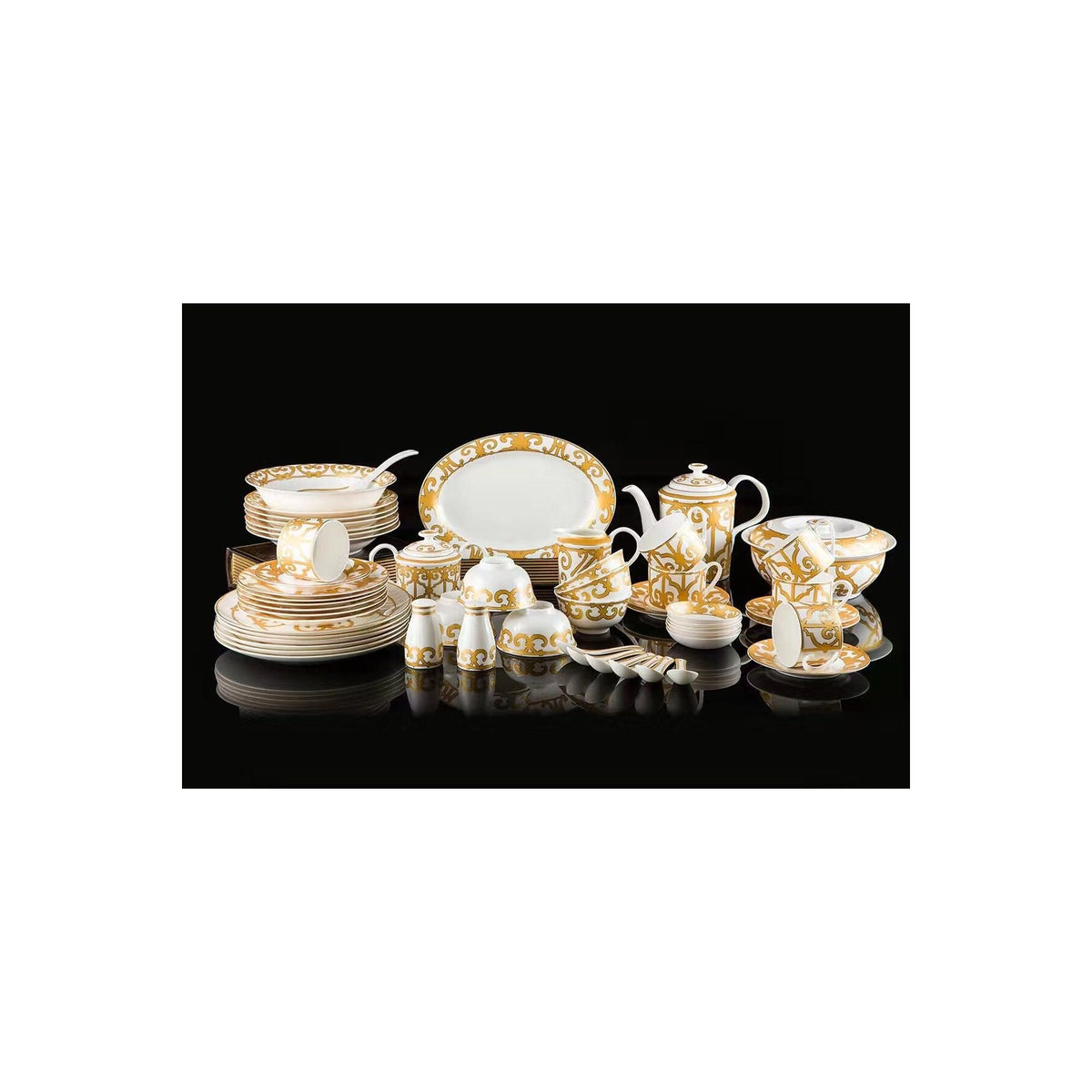 Golden Scroll Vine Dinnerware Set