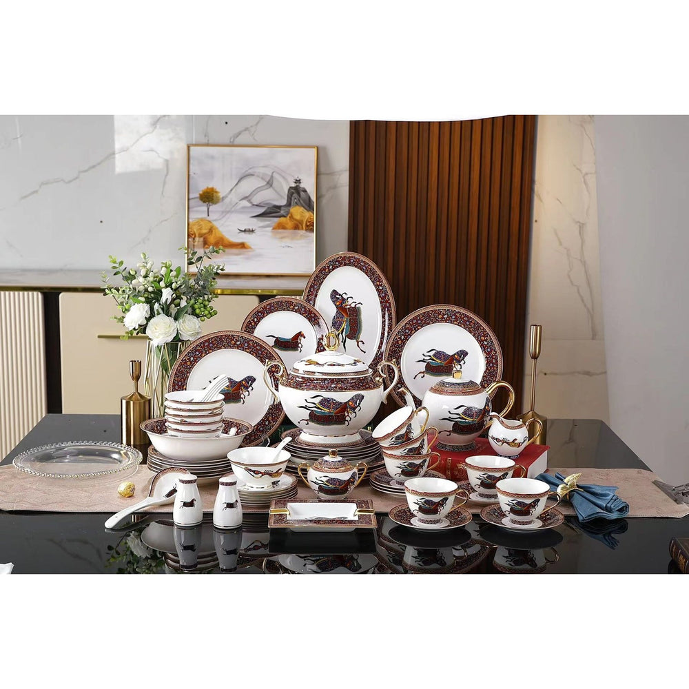 Burgundy Horse Ethnic Border Dinnerware Set