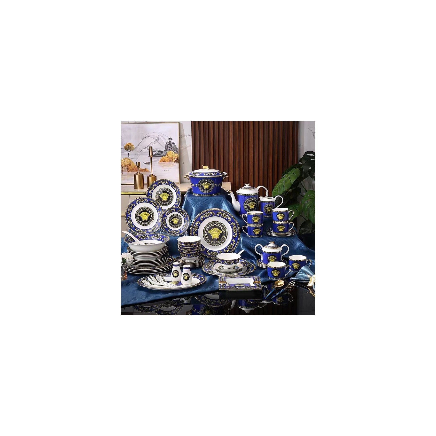 Royal Blue Gold Medallion Dinnerware Set