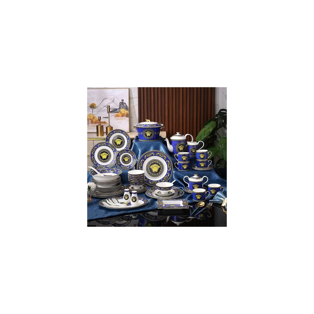 Royal Blue Gold Medallion Dinnerware Set