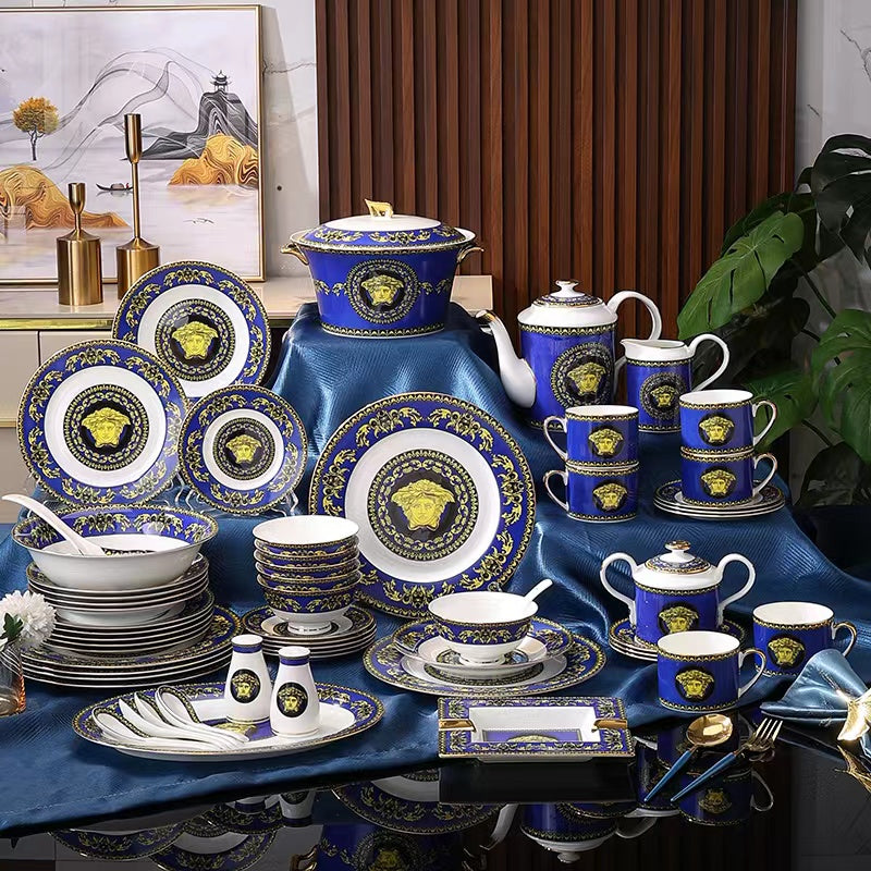 Royal Blue Gold Medallion Dinnerware Set