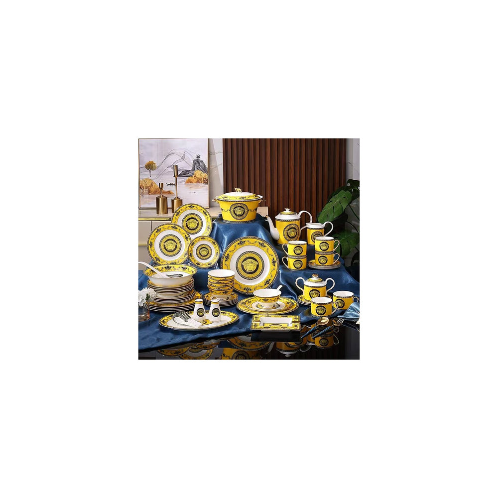 Yellow Black Gold Medallion Dinnerware Set
