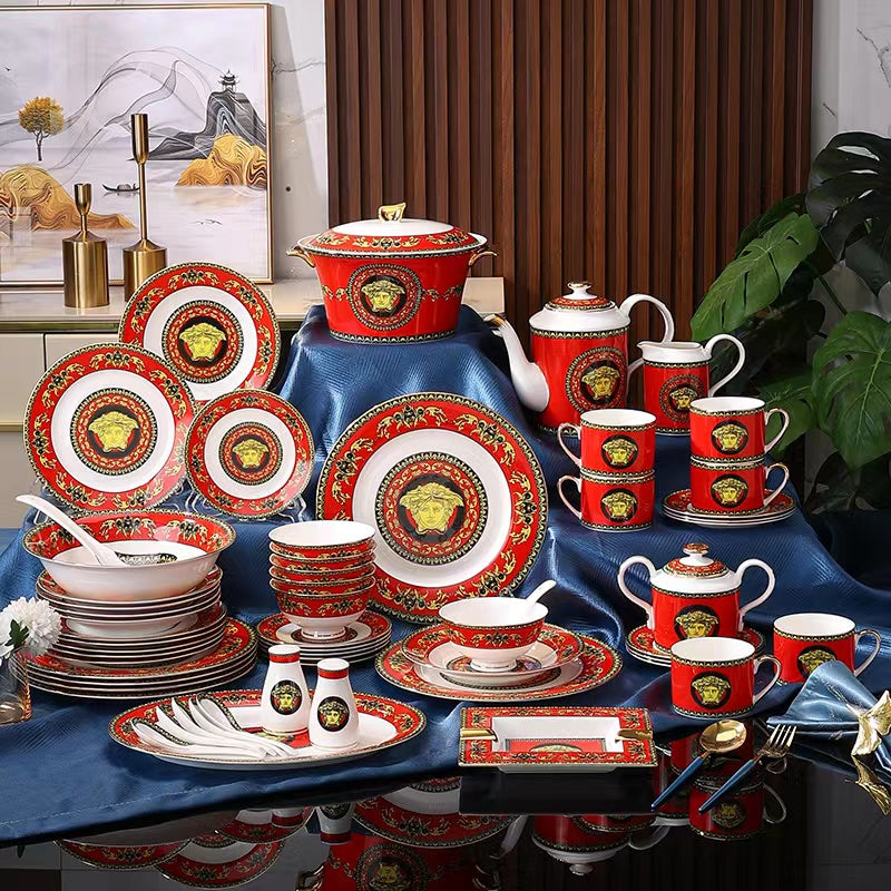 Red Gold Medallion Dinnerware Set