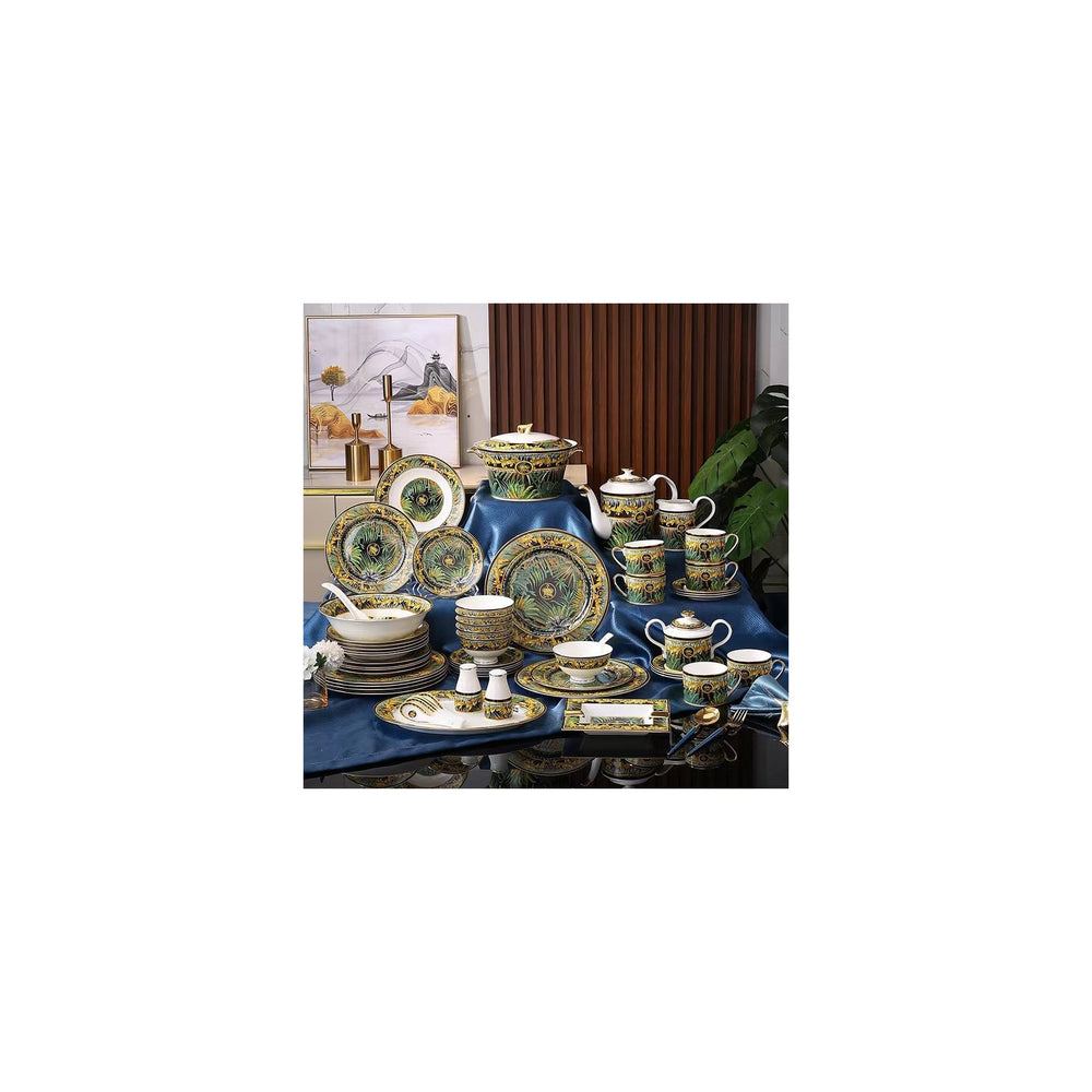 Black Gold Tropical Palm Medallion Dinnerware Set