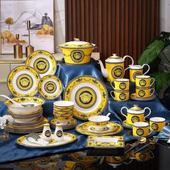 Yellow Black Gold Medallion Dinnerware Set