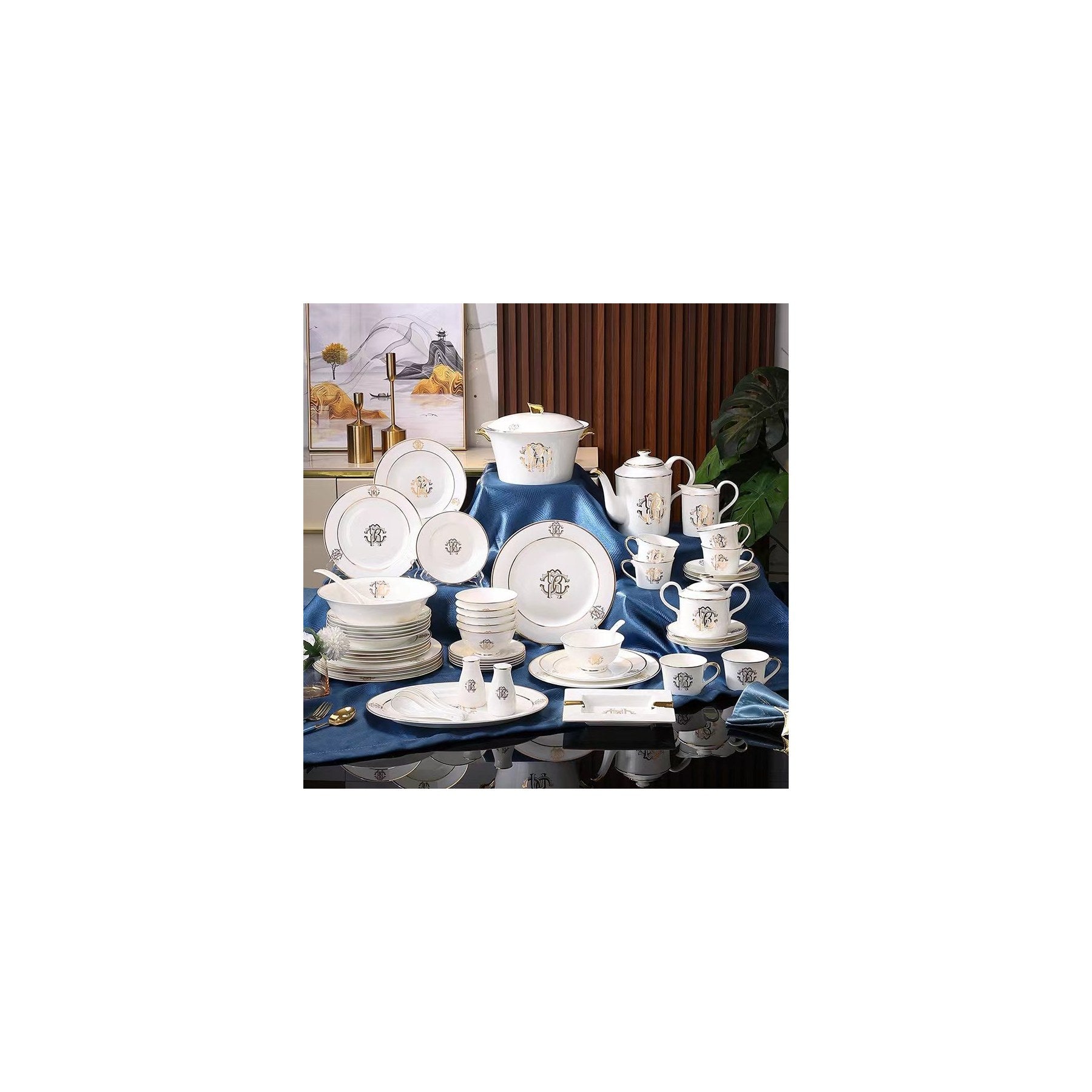 Ivory Gold Monogram Crest Dinnerware Set