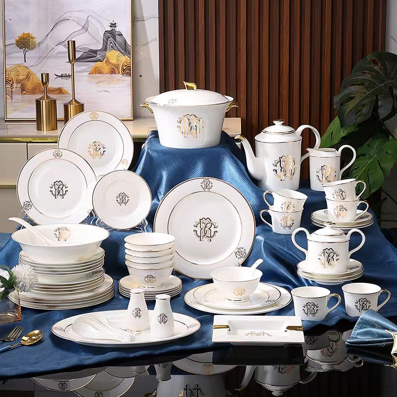 Ivory Gold Monogram Crest Dinnerware Set