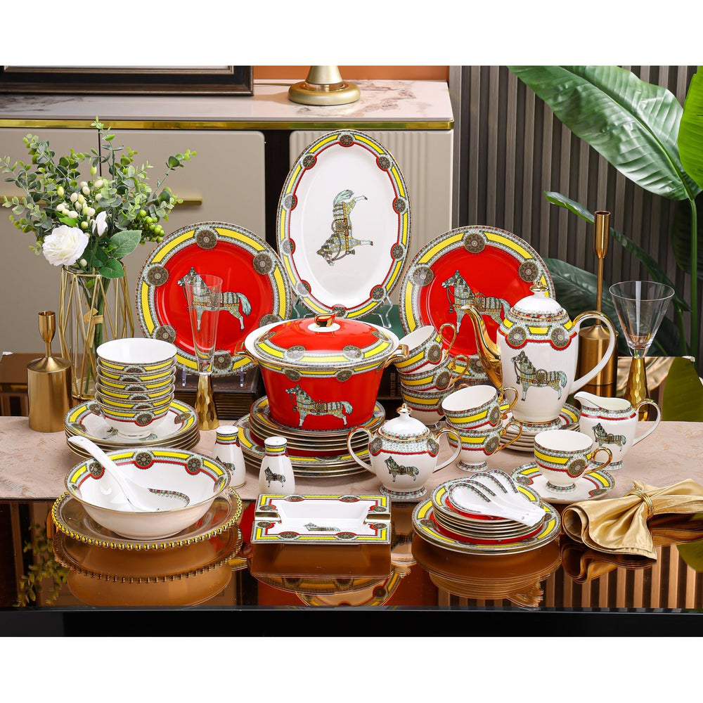 Red Royal Horse Harness Dinnerware Set