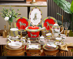 Red Royal Horse Harness Dinnerware Set