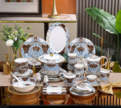 Blue Brown Leopard Baroque Dinnerware Set