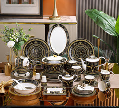 Black Gold Monogram Crest Dinnerware Set