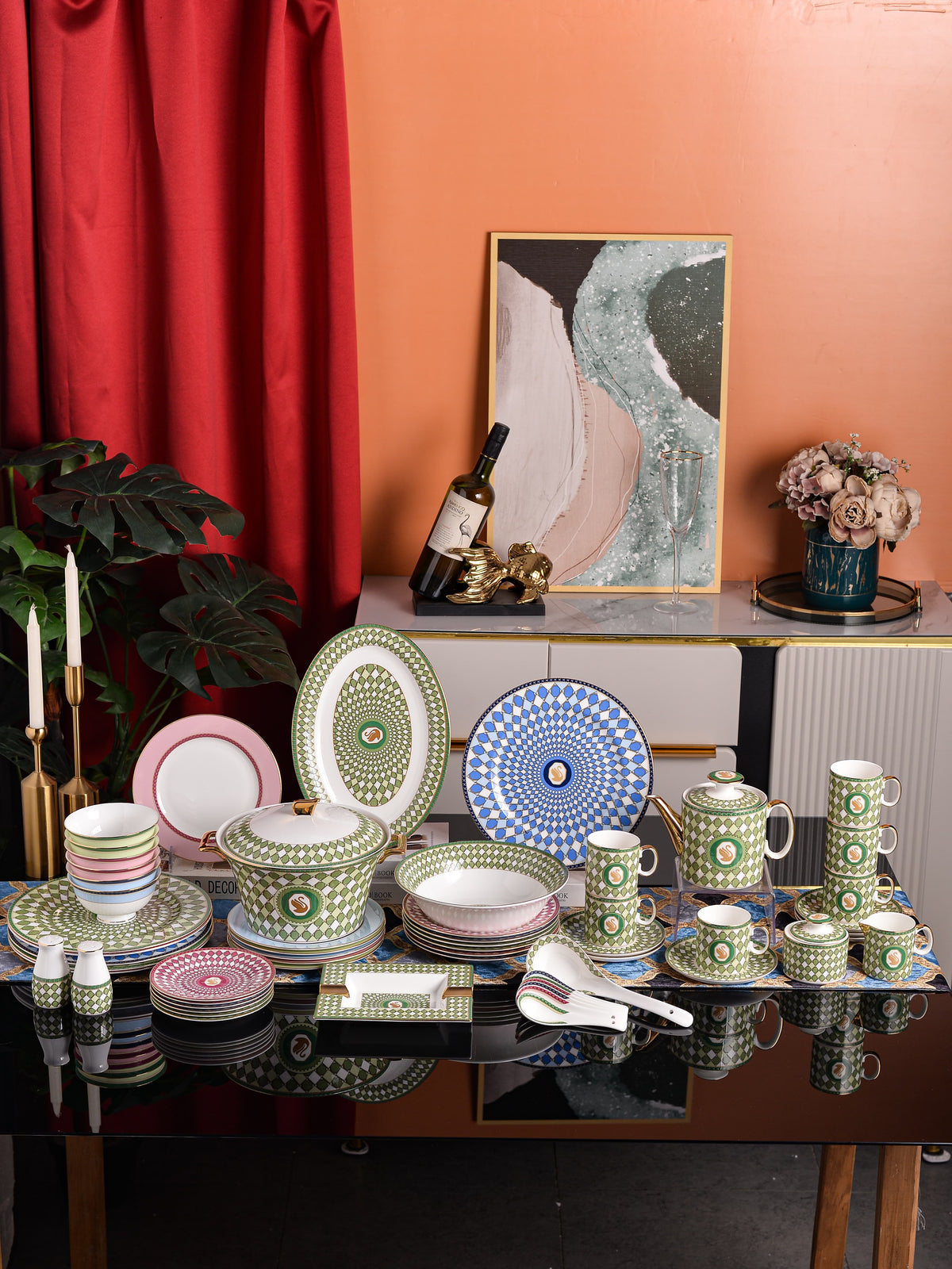 Multicolor Geometric Medallion Dinnerware Set